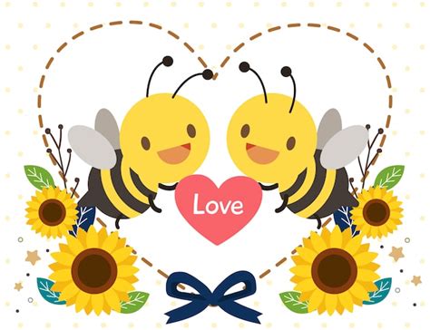 Le Caract Re De L Abeille Mignonne Tenant Un Coeur Avec Tournesol Et