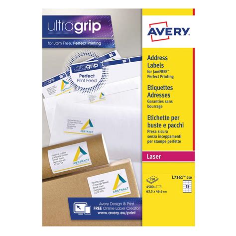 Avery White 63.5 x 46.6mm Ultragrip Laser Labels, Pk 4500 - L7161-250