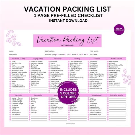 Packing List Travel Packing Checklist Family Travel Planner Cruise Packing List Wedding Packing ...