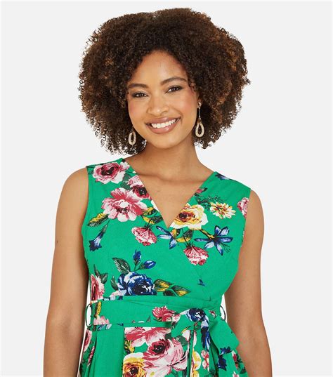 Mela Green Floral Wrap Mini Dress New Look