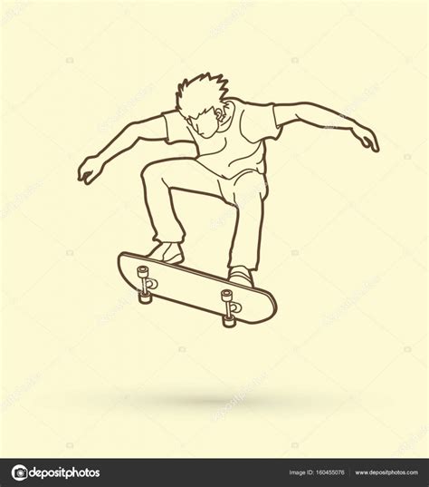 Skateboarder salto de skate acción Vector de stock por sila5775 160455076