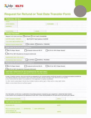 Fillable Online Request For Refund Or Test Date Transfer Form Ilsc