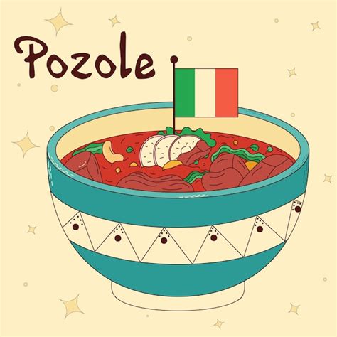 Comida tradicional mexicana Pozole Ilustración vectorial en estilo