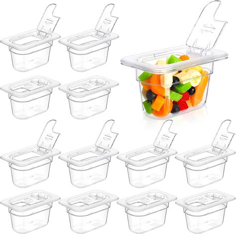 12 Pack 1/9 Size 4'' Deep Polycarbonate Food Pan with Lid Clear Stackable Plastic Pan Restaurant ...