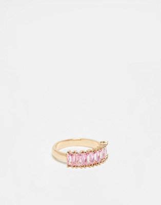 ASOS DESIGN Bague Avec Zircons Cubiques Roses En Taille Baguette