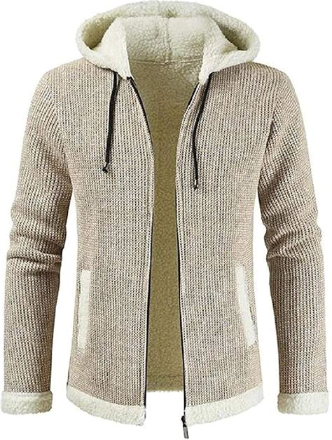 Men Fall Winter Knitted Hoodie Lined Cardigan Coat Jacket Outerwear Uk Clothing