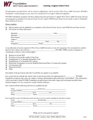 Fillable Online Leaving A Legacy Intent Form Fax Email Print PdfFiller