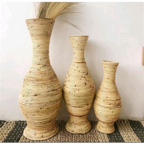 Jual Guci Rotan Vas Rotan Pot Bunga Natural Aesthetic Guci Tinggi