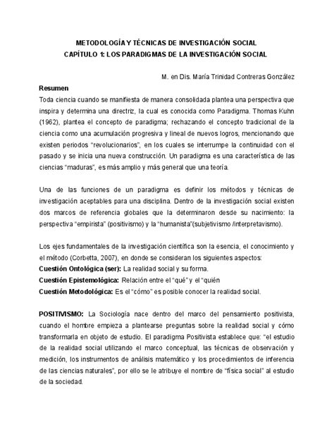 Doc MetodologÍa Y TÉcnicas De InvestigaciÓn Social CapÍtulo 1 Los