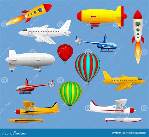 Set of Different Types of Air Transport. Airplanes, Helicopters ...