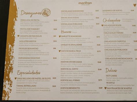 Carta Del Restaurante Marifran Cocina Casual Hermosillo