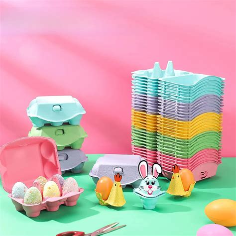 10pcs Colored Egg Cartons Natural Pulp Paper Egg Cartons 6 Count For Eggs Reusable Easter Egg