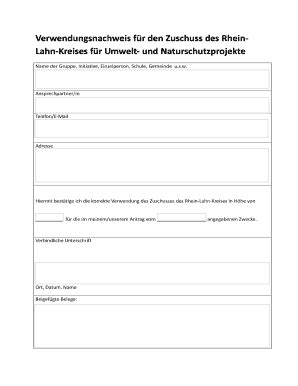 Fillable Online Rhein Lahn Kreis Verwendungsnachweis Fr Den Zuschuss