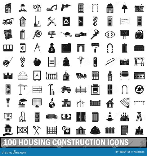 100 ícones Ajustados Estilo Simples Da Construção De Habitações