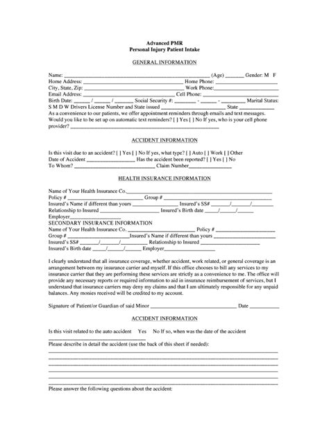 Fillable Online Personal Injury Patient Intake Form Advanced Pmr Fax