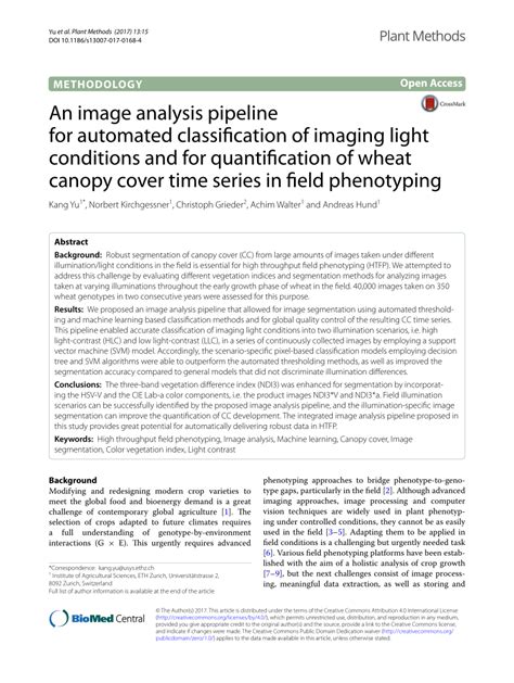 PDF An Image Analysis Pipeline For Automated Classification Of