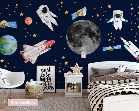 Astronaut Wall Decal, Kids Room Decor, Boys Room Wall Decal, Space Sticker, Solar System Decal ...