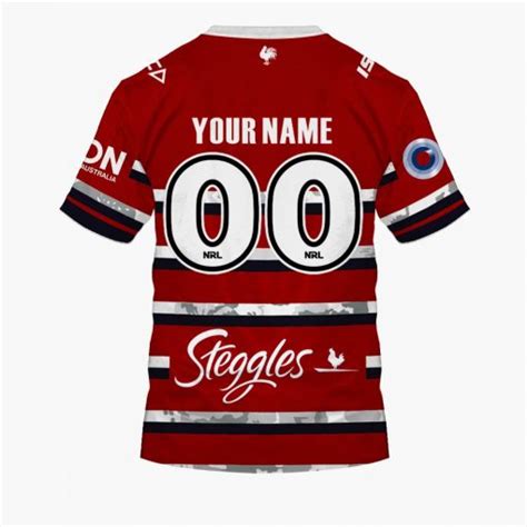 NRL Sydney Roosters Custom Name Number ANZAC Day 2020 Jersey T Shirt