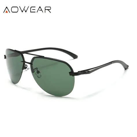 Aowear Classic Aviation Sunglasses Men Aluminum Polarized Rimless Sun