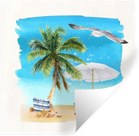 Muurstickers Sticker Folie Strandstoel Parasol Palmboom 50x50