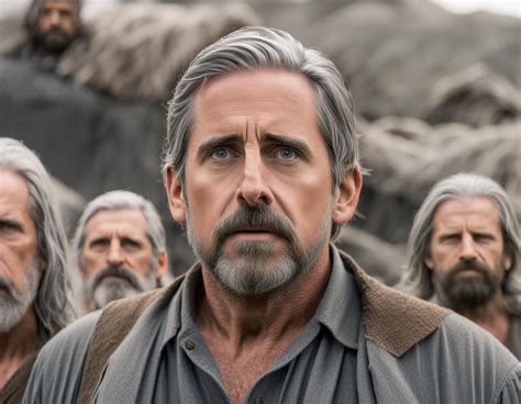 Steve Carell As Noah Long Grey Hair And Beard Building The Ark Ai