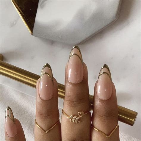 Gold French Tips Gold Nails Stylish Nails Simple Nails