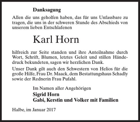 Traueranzeigen Von Karl Horn Trauer Anzeigen De