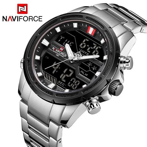 Naviforce Nf S Argent Noir Montre Bracelet Analogique Quartz Pour