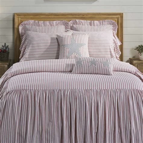 Timeless Ticking Red Ruffled Bedspreads Piper Classics