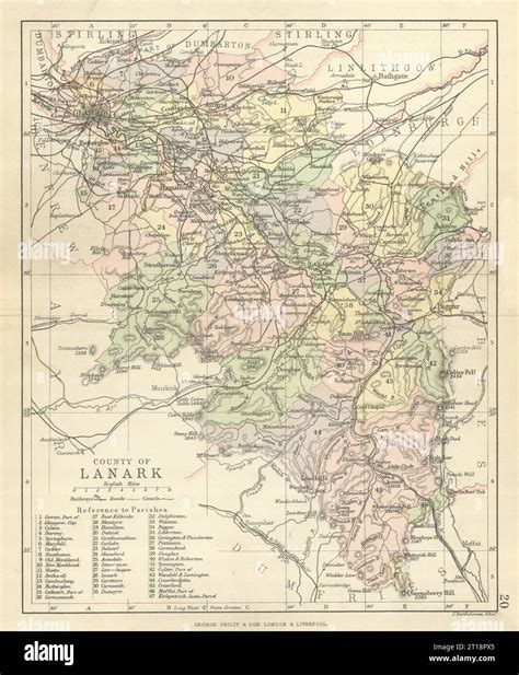 'County of Lanark'. Lanarkshire. Parishes. BARTHOLOMEW 1886 old antique ...