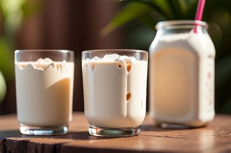 Trois Verres De Lait Sur Une Table Avec Un Qui Dit Lait Dessus