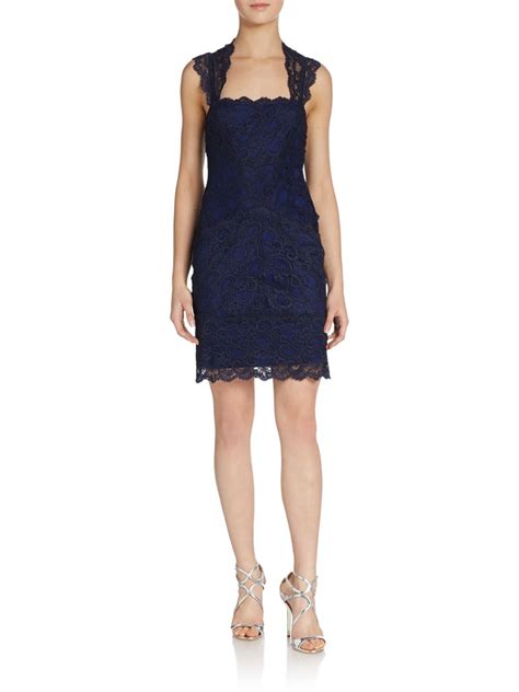 Nicole Miller Stretch Lace Openback Dress In Blue Indigo Lyst