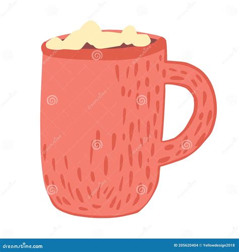 Hot Chocolate With Marshmallows Isolated On White Background Cute