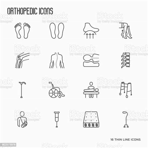 Orthopedic And Trauma Rehabilitation Thin Line Icons For Banners In