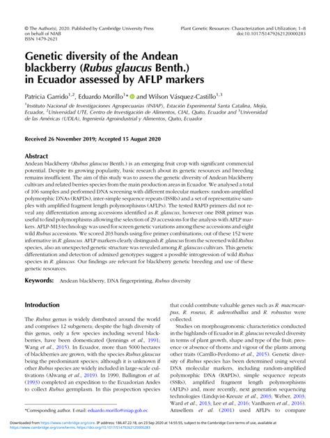 Pdf Genetic Diversity Of The Andean Blackberry Rubus Glaucus Benth