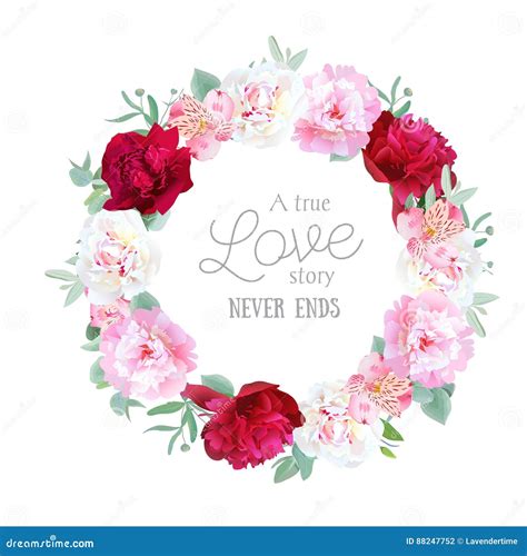 Romantic Red White And Pink Peonies Alstroemeria Lily Stock Vector