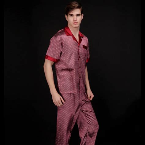 Summer Men Pajama Sets Short Sleeve Imitation Silk Male Sleepwear