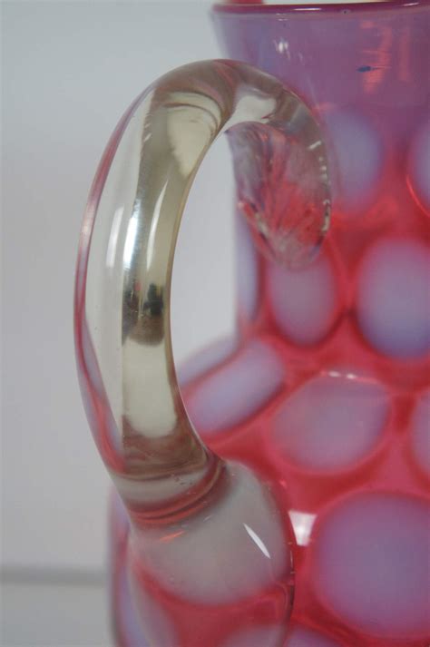 Vintage Fenton Cranberry Glass Thumbprint Coin Dot Pitcher Crimped