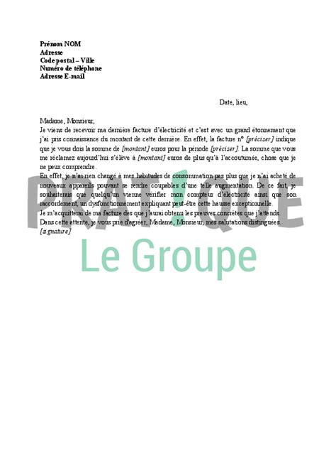 Lettre réclamation sur une facture d électricité Pratique fr