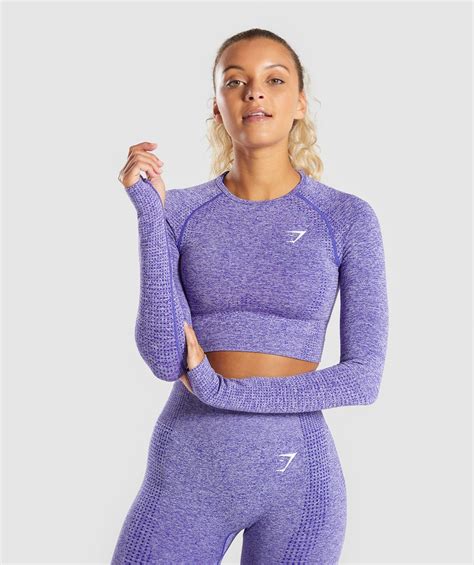 Gymshark Vital Seamless Long Sleeve Crop Top Indigo Marl Long