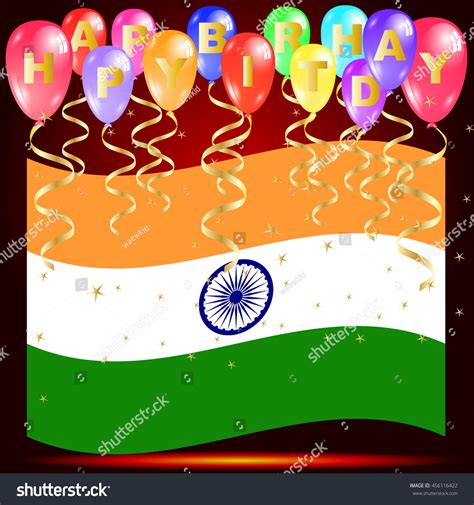 Happy Birthday Balloons India Flag Golden Stock Vector Royalty Free