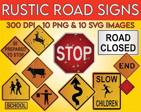 Rustic Road Signs Clipart, SVG Clipart, Construction Clip Art, Highway ...