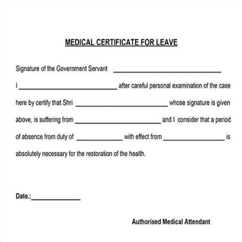 Self Certificate Sick Note Template