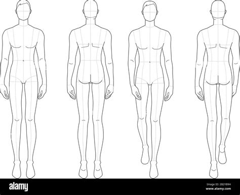 Fashion Template Of Standing And Walking Men Head Size For Technical