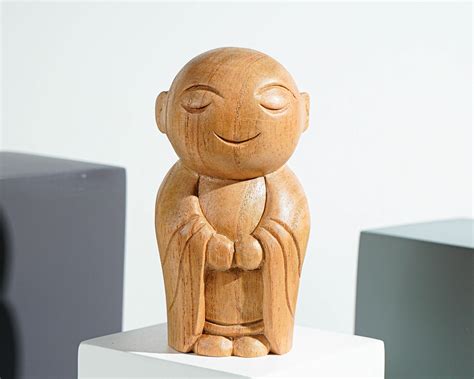 Wooden Jizo Statue Buddha Sculpture Wood Figurine Etsy