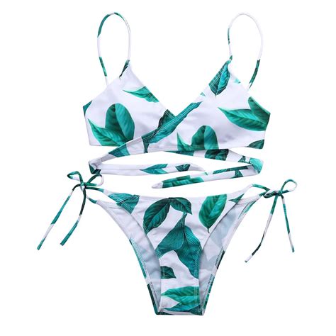 Green Leaf Fresh Beach Swimwear 2018 Women Bikini Suit Padded Bra