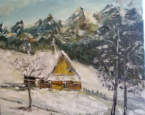 ZIMA W GÓRACH DUŻY OBRAZ OLEJNY 60X60CM 7710918381 oficjalne