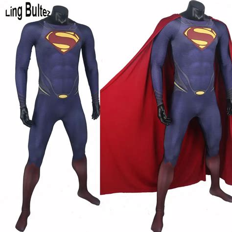 Ling Bultez High Quality 3d Logo Superman Costume With Muscle Shade 3d Print Man Of Steel Lycra