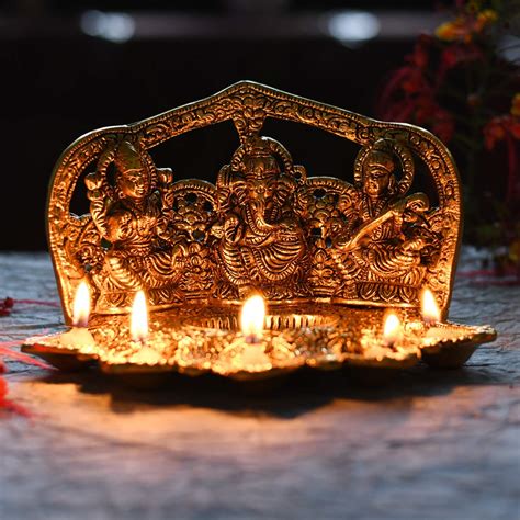 BESTPICKS Laxmi Ganesh Saraswati Idol Diya Oil Lamp Deepak Metal