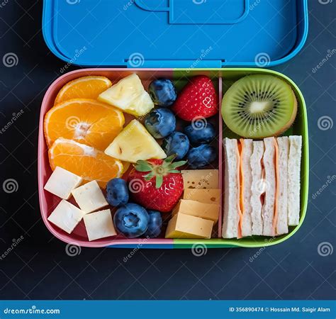 Healthy School Lunches Packed with Fruits and Nutrients Stock